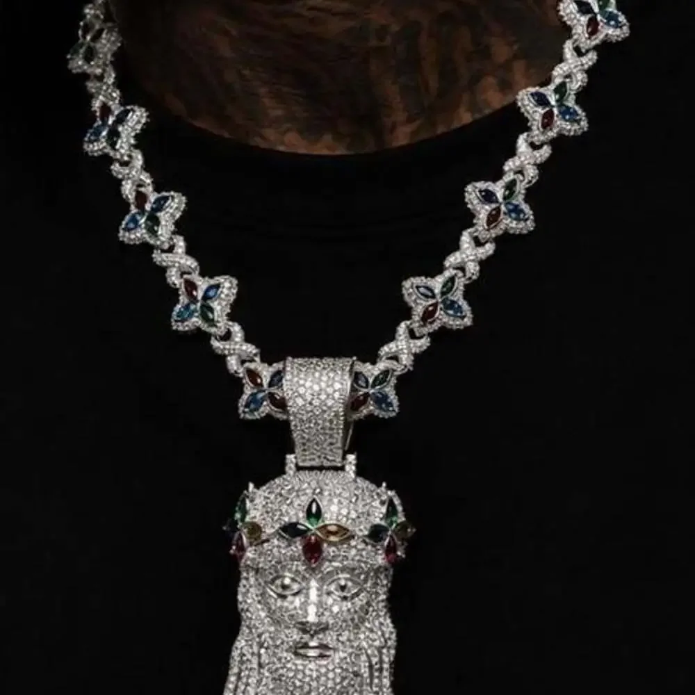 Icy Multi Colored Clover Pendant 20inch